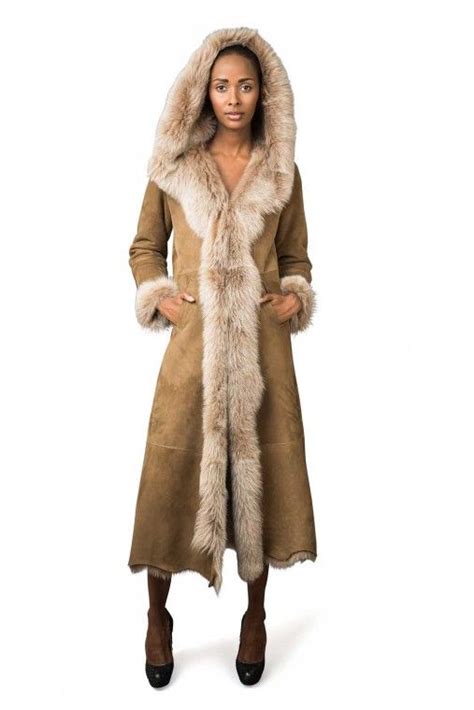 shearling full length coat women's.